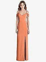 Front View Thumbnail - Sweet Melon Off-the-Shoulder Chiffon Trumpet Gown with Front Slit