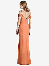 Rear View Thumbnail - Sweet Melon Off-the-Shoulder Chiffon Trumpet Gown with Front Slit