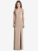 Front View Thumbnail - Topaz Off-the-Shoulder Chiffon Trumpet Gown with Front Slit