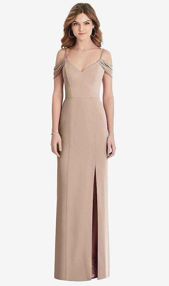 Front View - Topaz Off-the-Shoulder Chiffon Trumpet Gown with Front Slit