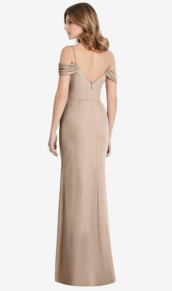 Back View - Topaz Off-the-Shoulder Chiffon Trumpet Gown with Front Slit