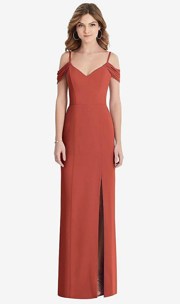 Front View - Amber Sunset Off-the-Shoulder Chiffon Trumpet Gown with Front Slit