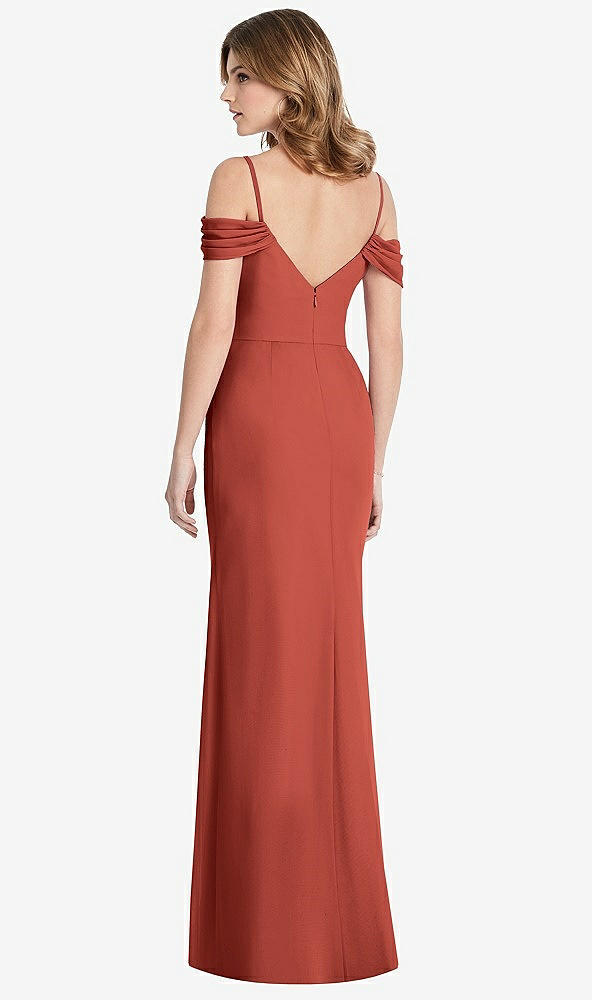 Back View - Amber Sunset Off-the-Shoulder Chiffon Trumpet Gown with Front Slit