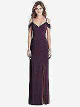 Front View Thumbnail - Aubergine Off-the-Shoulder Chiffon Trumpet Gown with Front Slit