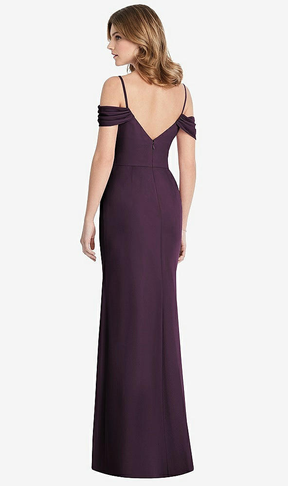Back View - Aubergine Off-the-Shoulder Chiffon Trumpet Gown with Front Slit