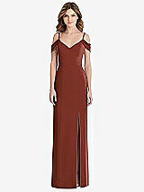 Front View Thumbnail - Auburn Moon Off-the-Shoulder Chiffon Trumpet Gown with Front Slit