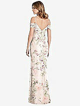 Rear View Thumbnail - Blush Garden Off-the-Shoulder Chiffon Trumpet Gown with Front Slit