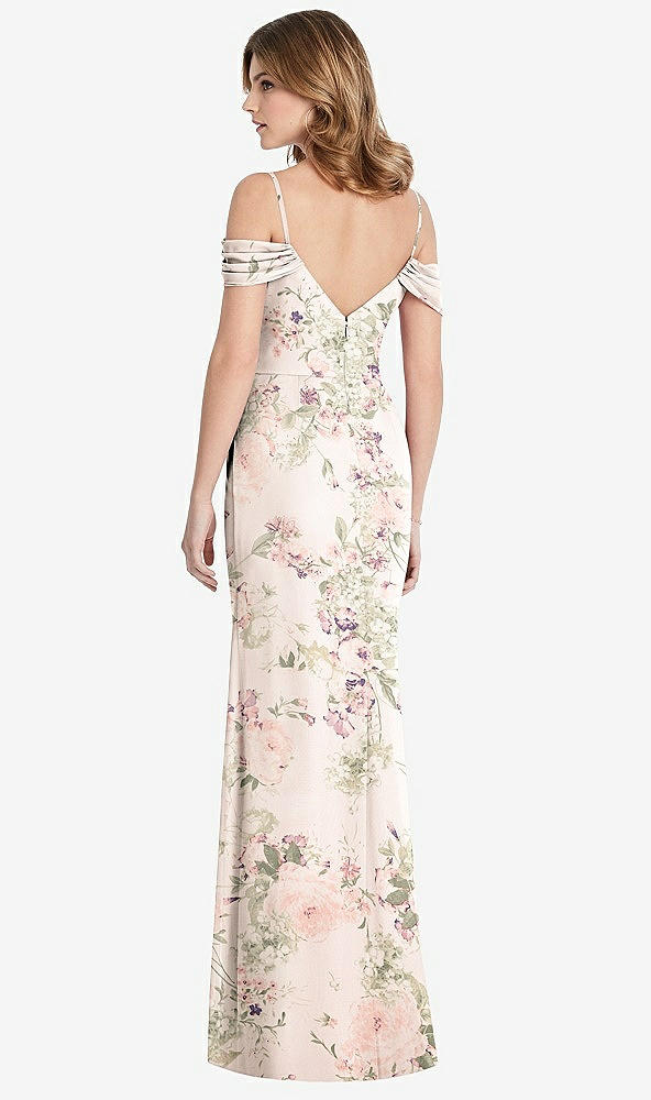 Back View - Blush Garden Off-the-Shoulder Chiffon Trumpet Gown with Front Slit