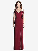 Front View Thumbnail - Burgundy Off-the-Shoulder Chiffon Trumpet Gown with Front Slit