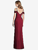 Rear View Thumbnail - Burgundy Off-the-Shoulder Chiffon Trumpet Gown with Front Slit