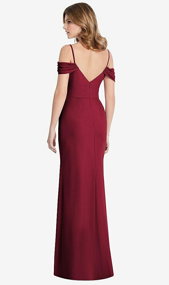 Back View - Burgundy Off-the-Shoulder Chiffon Trumpet Gown with Front Slit