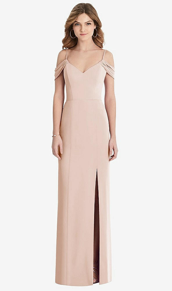Front View - Cameo Off-the-Shoulder Chiffon Trumpet Gown with Front Slit