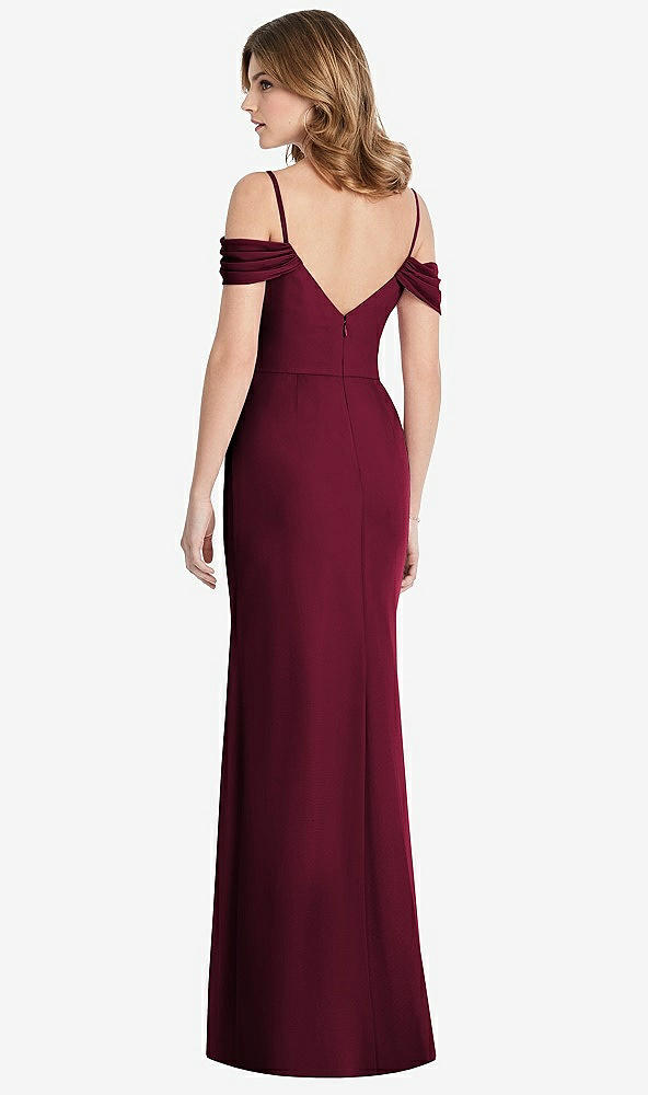 Back View - Cabernet Off-the-Shoulder Chiffon Trumpet Gown with Front Slit