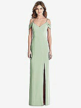 Front View Thumbnail - Celadon Off-the-Shoulder Chiffon Trumpet Gown with Front Slit