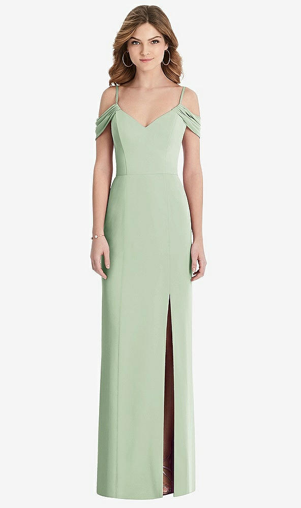 Front View - Celadon Off-the-Shoulder Chiffon Trumpet Gown with Front Slit