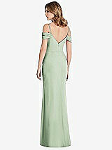 Rear View Thumbnail - Celadon Off-the-Shoulder Chiffon Trumpet Gown with Front Slit