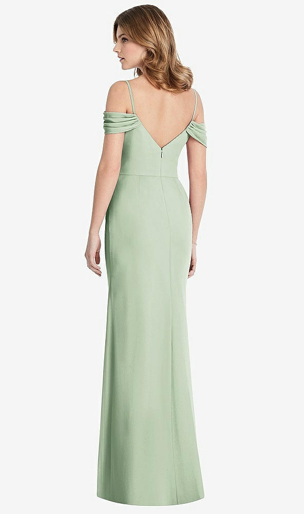 Back View - Celadon Off-the-Shoulder Chiffon Trumpet Gown with Front Slit