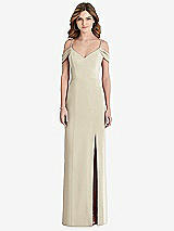 Front View Thumbnail - Champagne Off-the-Shoulder Chiffon Trumpet Gown with Front Slit