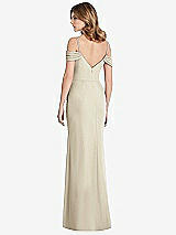 Rear View Thumbnail - Champagne Off-the-Shoulder Chiffon Trumpet Gown with Front Slit