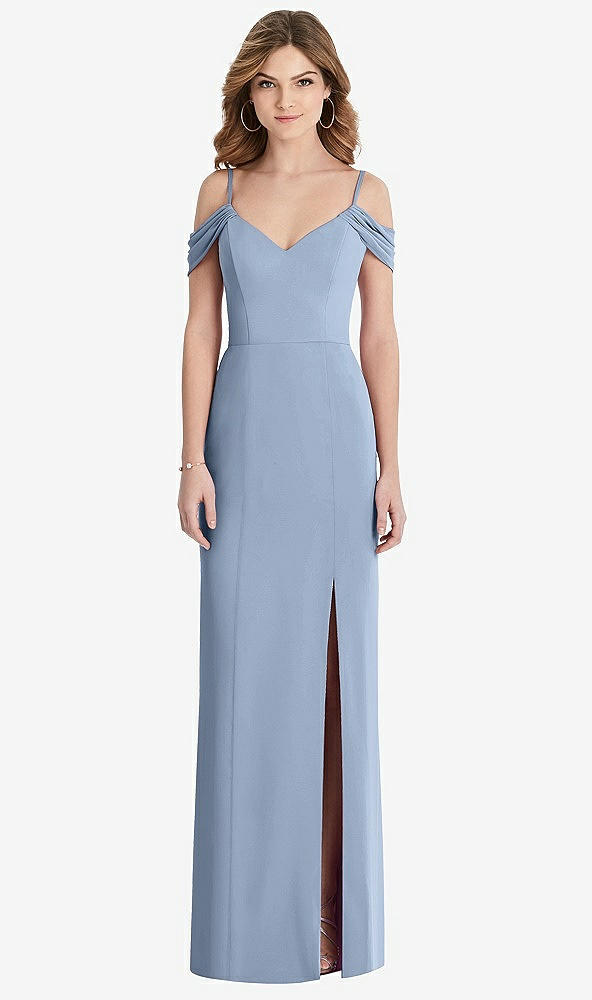 Front View - Cloudy Off-the-Shoulder Chiffon Trumpet Gown with Front Slit