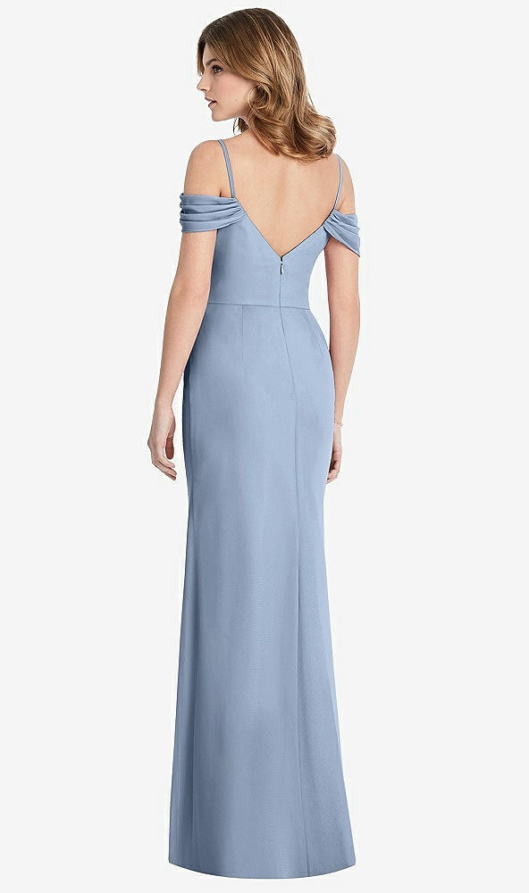Back View - Cloudy Off-the-Shoulder Chiffon Trumpet Gown with Front Slit