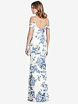Rear View Thumbnail - Cottage Rose Dusk Blue Off-the-Shoulder Chiffon Trumpet Gown with Front Slit