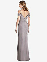 Rear View Thumbnail - Cashmere Gray Off-the-Shoulder Chiffon Trumpet Gown with Front Slit