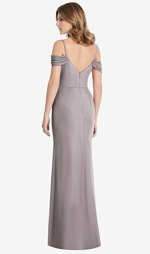 Back View - Cashmere Gray Off-the-Shoulder Chiffon Trumpet Gown with Front Slit
