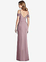 Rear View Thumbnail - Dusty Rose Off-the-Shoulder Chiffon Trumpet Gown with Front Slit