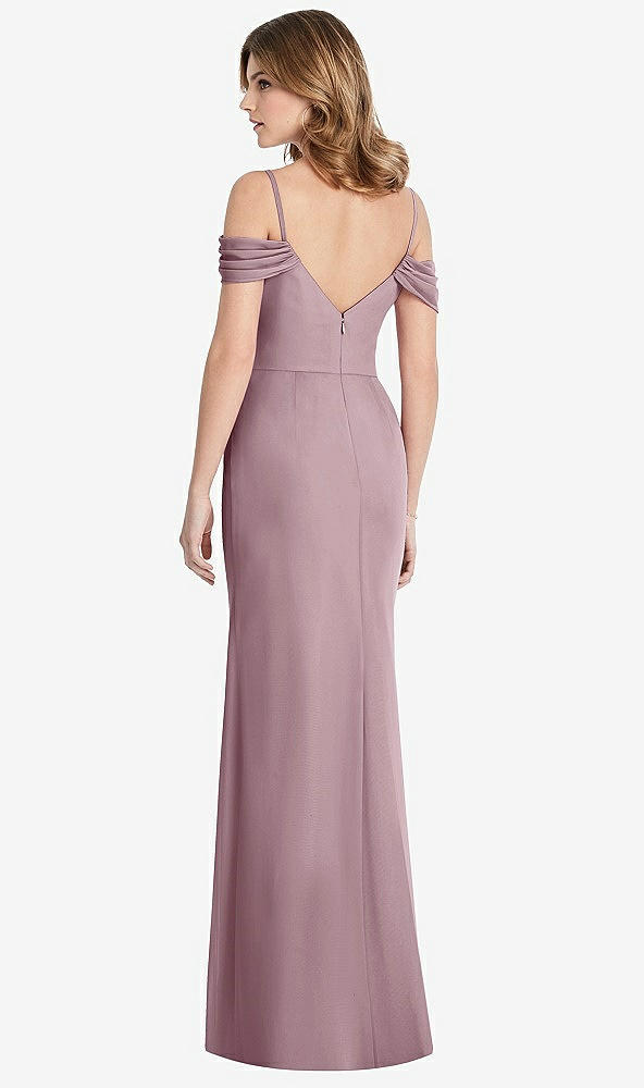 Back View - Dusty Rose Off-the-Shoulder Chiffon Trumpet Gown with Front Slit