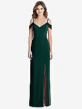 Front View Thumbnail - Evergreen Off-the-Shoulder Chiffon Trumpet Gown with Front Slit