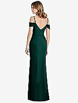 Rear View Thumbnail - Evergreen Off-the-Shoulder Chiffon Trumpet Gown with Front Slit