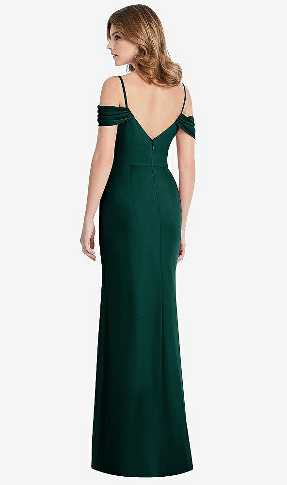 Back View - Evergreen Off-the-Shoulder Chiffon Trumpet Gown with Front Slit