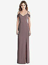 Front View Thumbnail - French Truffle Off-the-Shoulder Chiffon Trumpet Gown with Front Slit