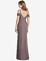 Rear View Thumbnail - French Truffle Off-the-Shoulder Chiffon Trumpet Gown with Front Slit