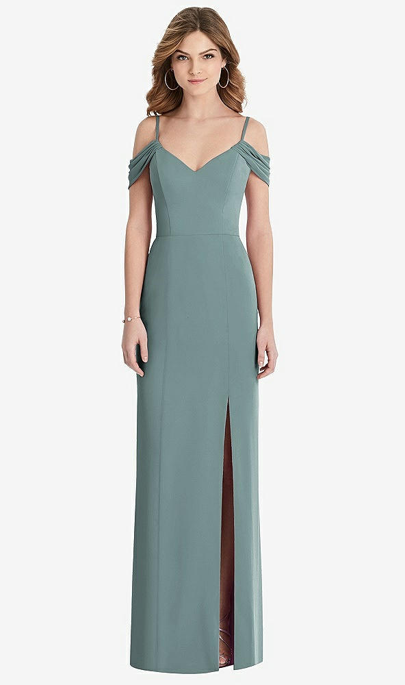 Front View - Icelandic Off-the-Shoulder Chiffon Trumpet Gown with Front Slit
