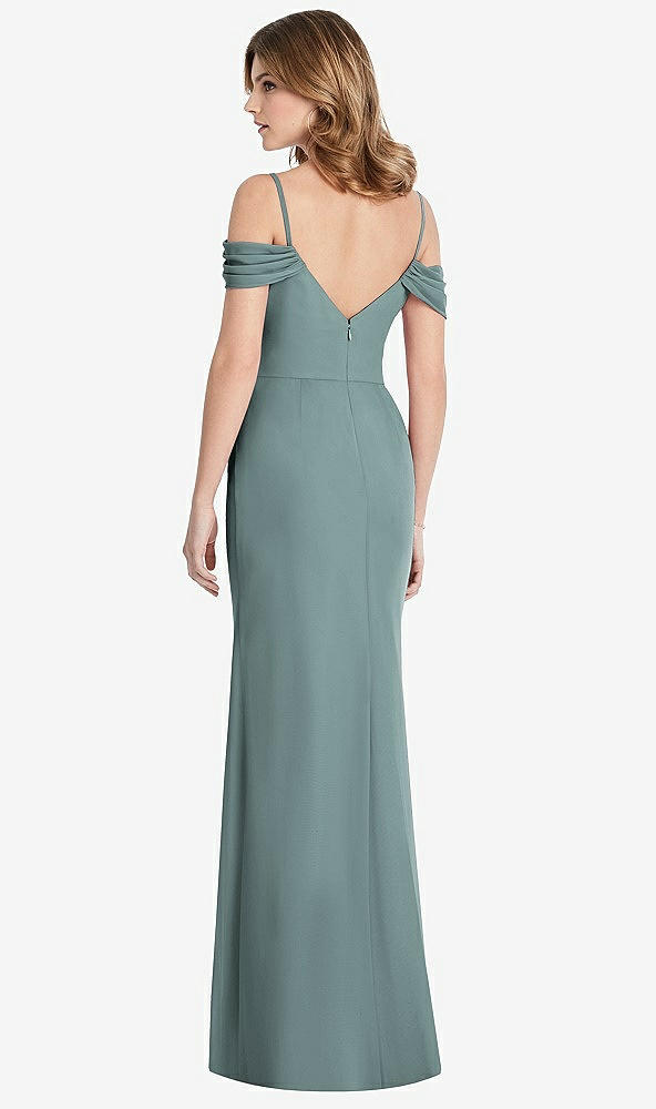 Back View - Icelandic Off-the-Shoulder Chiffon Trumpet Gown with Front Slit