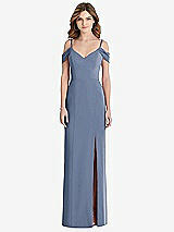 Front View Thumbnail - Larkspur Blue Off-the-Shoulder Chiffon Trumpet Gown with Front Slit