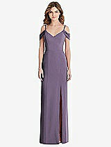 Front View Thumbnail - Lavender Off-the-Shoulder Chiffon Trumpet Gown with Front Slit