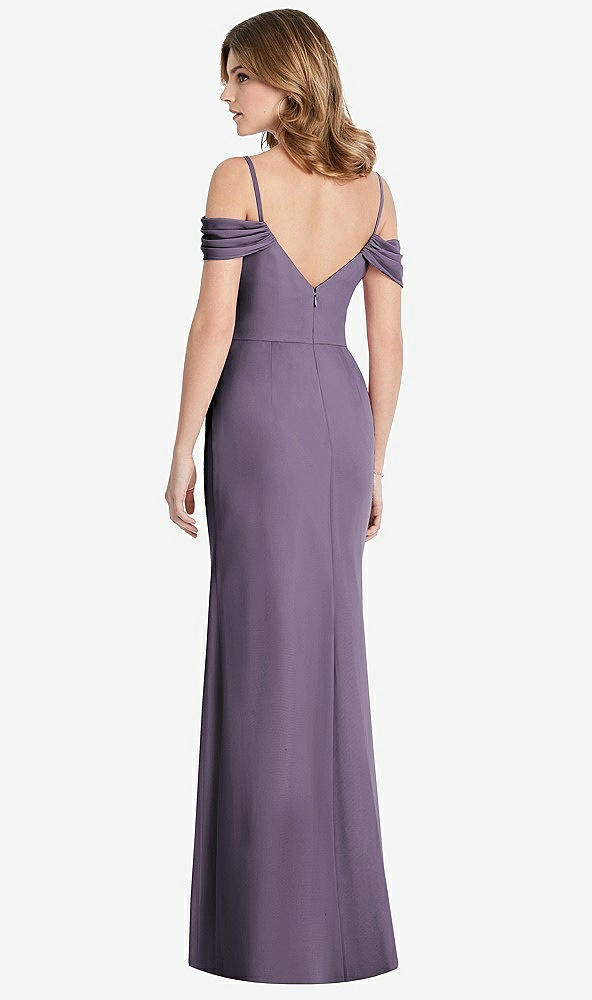 Back View - Lavender Off-the-Shoulder Chiffon Trumpet Gown with Front Slit