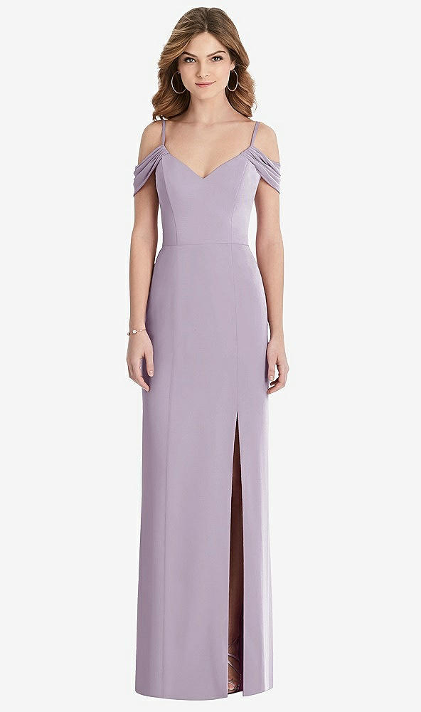 Front View - Lilac Haze Off-the-Shoulder Chiffon Trumpet Gown with Front Slit