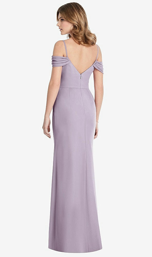 Back View - Lilac Haze Off-the-Shoulder Chiffon Trumpet Gown with Front Slit