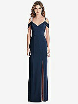 Front View Thumbnail - Midnight Navy Off-the-Shoulder Chiffon Trumpet Gown with Front Slit