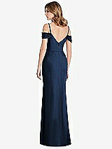 Rear View Thumbnail - Midnight Navy Off-the-Shoulder Chiffon Trumpet Gown with Front Slit