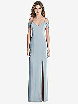 Front View Thumbnail - Mist Off-the-Shoulder Chiffon Trumpet Gown with Front Slit