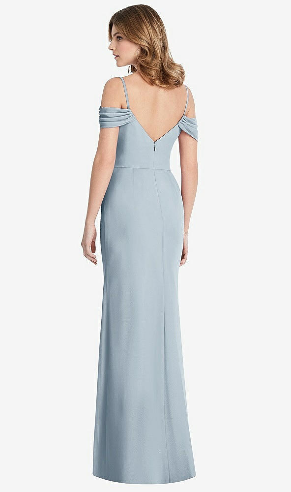 Back View - Mist Off-the-Shoulder Chiffon Trumpet Gown with Front Slit