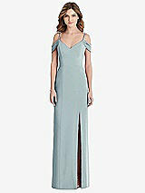 Front View Thumbnail - Morning Sky Off-the-Shoulder Chiffon Trumpet Gown with Front Slit