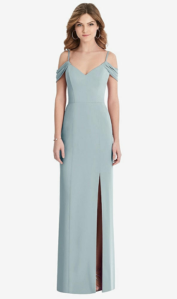 Front View - Morning Sky Off-the-Shoulder Chiffon Trumpet Gown with Front Slit