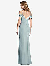 Rear View Thumbnail - Morning Sky Off-the-Shoulder Chiffon Trumpet Gown with Front Slit