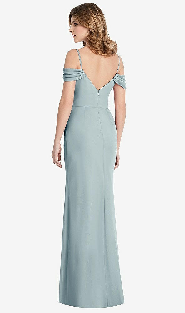 Back View - Morning Sky Off-the-Shoulder Chiffon Trumpet Gown with Front Slit